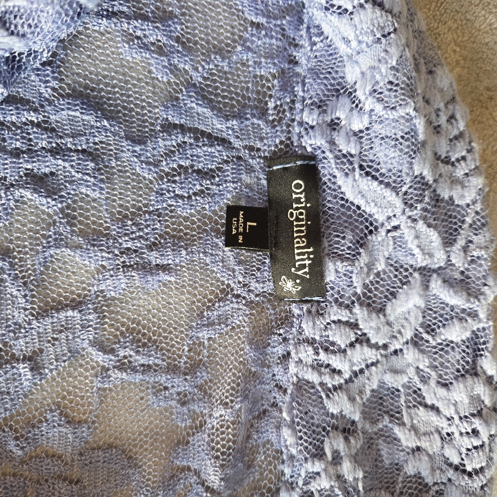 Blue - Lace Originality Button Down Blouse - Large - Picture 6 of 6